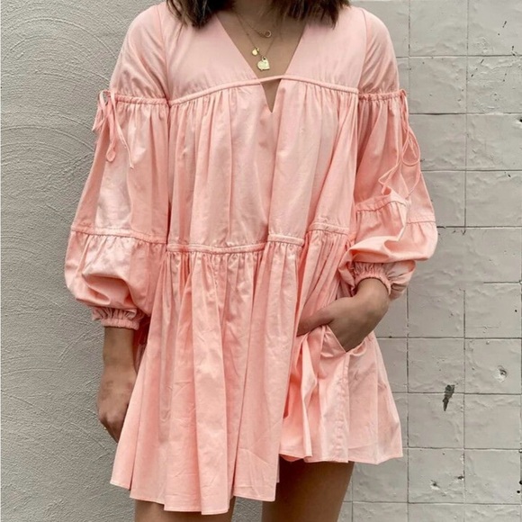 AJE Overture Smocked Tunic Dress in Apricot U.S. Size 4. NEW WITH TAGS. - Picture 1 of 4